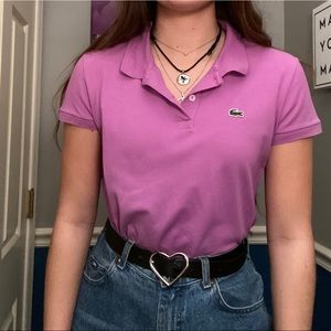 Cropped Purple Lacoste Collared Tee
